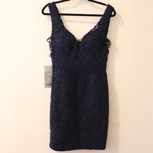 Navy lace cocktail dress
